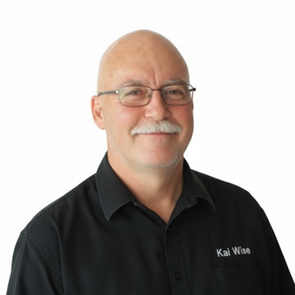 Kai Wise, owner of The Lone Star Chimney, wearing glasses and black polo shirt with his name embroidered